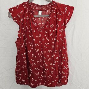 Ruffled-arm, V-neck Blouse